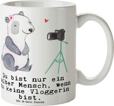 Produktbild von Mr. & Mrs. Panda Tasse Vloggerin Herz - Weiß - Geschenk, Kaffeetasse, Kaffeebecher, haferl, Teetasse, Becher