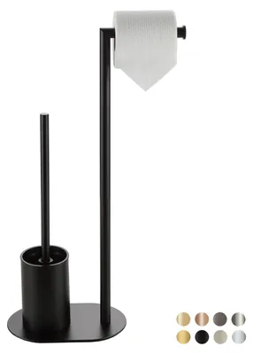 Produktbild von Schwarzes WC-Set, Edelstahl-WC-Set mit Toilettenpapierhalter, Toilettenbürste, freistehendem Toilettenpapierhalter