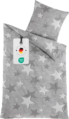 Produktbild von Renforce Bettwäsche 135x200 aus 100% Baumwolle, Bettbezug Grau Sterne