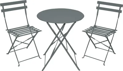 Produktbild von Bistro Set Garnitur 3 tlg. Metall Sitzgruppe Tisch und Stühle grau klappbar