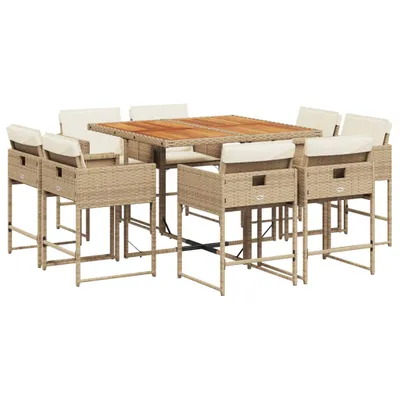 Produktbild von vidaXL 9-tlg. Garten-Essgruppe mit Kissen Beige Poly Rattan