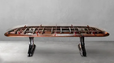 Zdjęcie produktu dla Casa Padrino luksusowe biurko w stylu industrialnym ze szklanym blatem srebrny / brązowy / czerwony 333 x 125 x h. 78,5 cm - Biurko w stylu industrialnym - Meble biurowe w stylu industrialnym - Luksusowe meble w stylu industrialnym