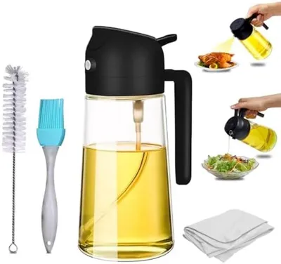 Productafbeelding van PromoHome® 500 ml 2-in-1 olieverdeler en oliesprayfles met siliconen oliepenseel, zwart