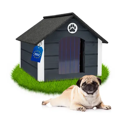 Produktbild von Outentin isoliertes Hundehaus aus Holz, für mittelgroße Hunde, 76x63x60 cm, Grau