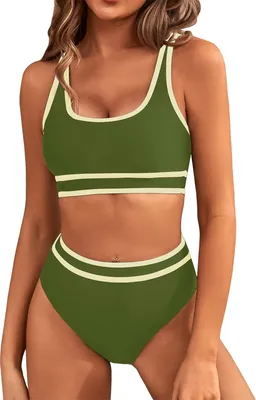 Produktbild von ASKSA Damen Bikini Set y Push Up Badeanzug Zweiteilige Tankini Bademode Swimsuit, Grasgruen, Groesse: L