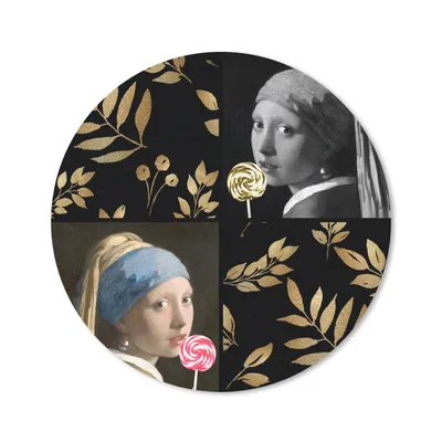 Produktbild von MuchoWow® Mauspad Mousepad Mädchen mit Perlenohrring - Gold - Collage 40x40 cm - Mousepads - Maus Mat - Pad - Mausunterlage - Schreibtisch Accessoires