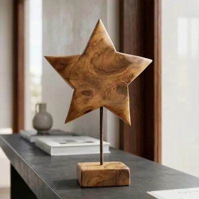 Immagine prodotto di Mauro Ferretti, stella decorativa in legno di teak, 28x12x42 cm, colore marrone