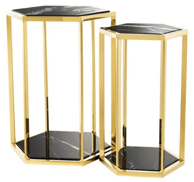 Immagine prodotto di Casa Padrino: set di 2 tavolini in oro con marmo nero - qualità