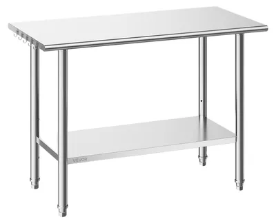 Obrázok produktu pre Stôl z nehrdzavejúcej ocele VEVOR Gastro 1220 x 610 x 864 mm, nastaviteľný kuchynský stôl z nehrdzavejúcej ocele, pracovný stôl pre komerčné využitie s podstavcom pre reštaurácie, určený pre ťažké zaťaženie, horná polica (245 kg), spodná polica (204 kg)
