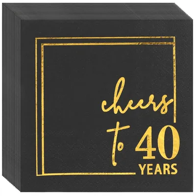50 Papierservietten 40. Geburtstag, Schwarz-Gold, 25 x 25 cm