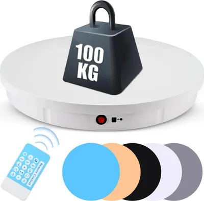 Produktbild von Elektrischer Displayständer - 360° Drehteller - Durchmesser 50 cm - Traglast 100 kg - Spiegeloberfläche - Batteriebetrieb - Weiß