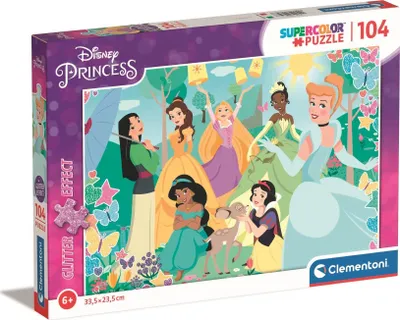 Produktbild von CLEMENTONI Glitzerpuzzle Disney-Prinzessinnen im Garten 104 Teile