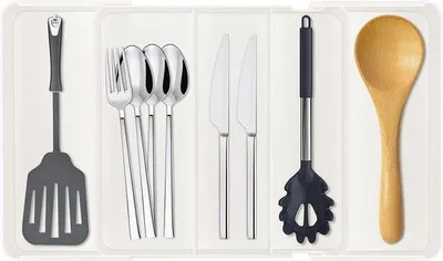 Immagine prodotto di Organizer da cucina per cassetti, 27 cm - 41 cm, organizer estraibile per cassetti, set di posate per cassetti, cassetto portaposate per cucchiai, forchette, mestoli e cucchiai da cucina