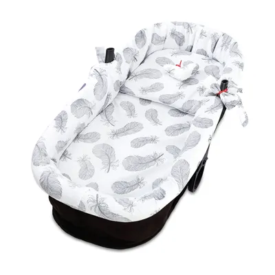 Produktbild von Umrandung für Kinderwagen - Bezug für Babywanne Nestchen Kinderwagenzubehör set 3- teilig mit Kissen und Matratze Baumwolle Gefieder