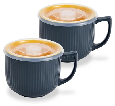 Obrázek produktu pro Keramická polévková mísa s víkem, objem 900 ml, šedá barva, sada 2 kusů
