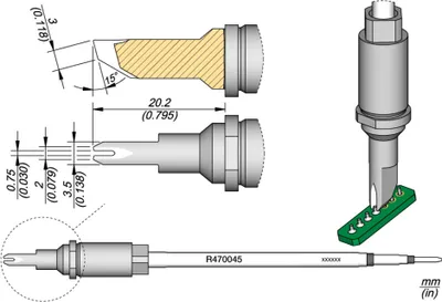 Produktbild von JBC Lötspitze Serie R470 Sondertypen, R470045/0,75 mm, Ziehlötspitze R470045