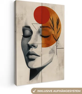 Produktbild von MuchoWow® - Leinwandbilder - Gesicht - Kreise - Kunst - Modern, Wandbild, Wanddeko Bilder Wohnzimmer, 80x120 cm