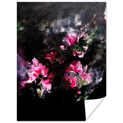 Produktbild von MuchoWow® Poster Blumen - Kunst - Farbe - Rosa - Schwarz 60x80 cm - Schlafzimmer Dekoration