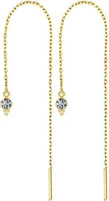 Produktbild von viva-adorno Damen Edelstahl Durchzieher Ohrringe Kettenohrringe Ketten Ohrhänger Kette Kristall  Zirkonia Z574rd Gold / Rund klar