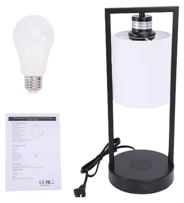Image de Lampe de chevet vintage avec chargeur sans fil, abat-jour en tissu blanc, contrôle tactile, lumière blanche chaude réglable sur 3 niveaux, chargeur sans fil de 10W, ampoule E26 incluse, port USB, idéale pour chambre, salon ou bureau