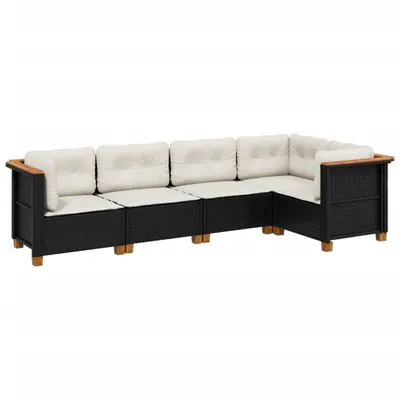 Immagine prodotto di vidaXL Set di divani da giardino 5 pezzi con cuscini in polirattan nero
