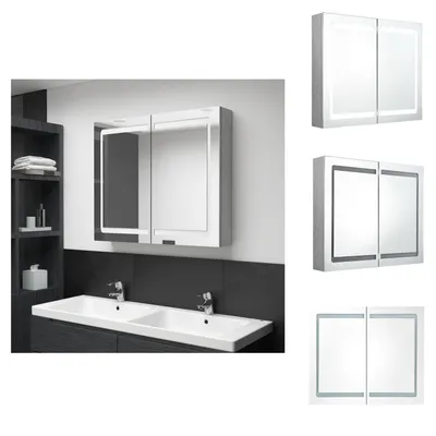 Produktbild von vidaXL LED-Spiegelschrank fürs Bad Betongrau 80x12x68 cm -  Badezimmerwaschtische