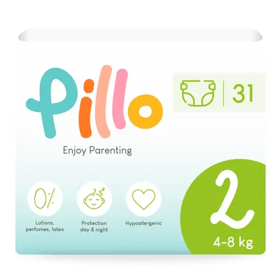 Produktbild von Pillo Windeln 2 - Packung mit 31 Windeln Größe 2 - Mini (4-8 kg) - Windel Neugeborene, Baby Diapers
