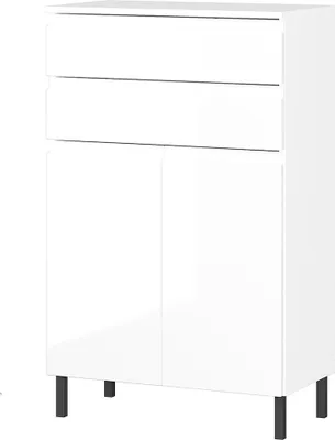 Produktbild von Badezimmer-Kommode 60 cm breit in weiß Hochglanz, 2 Schubladen, 2 Türen - SALO-01