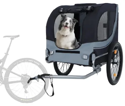 Obrázek produktu pro Přívěs pro psy, nosnost 40 kg, skládací konstrukce, barva: černá a šedá, materiál: ocel