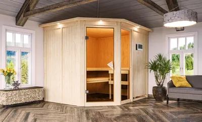 Produktbild von Sauna Fiona 3 : mit Licht-Dachkranz : ohne Ofen Licht-Dachkranz: mit Licht-Dachkranz Saunaofen: ohne Ofen