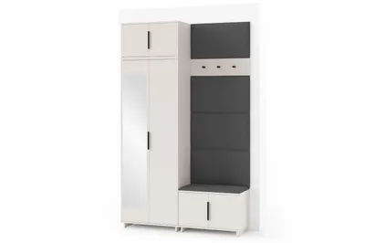 Produktbild von Garderoben-Set Napoli Version 4: Kleiderschrank mit Polsterpaneelen, Schuhschrank Flur und Eingangsbereich (Cashmere/Trinity 15)