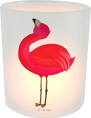 Produktbild von Mr. & Mrs. Panda Windlicht aus Glas Flamingo Stolz - Transparent - Geschenk, Teelichthalter, Beste Freundin, Kerzenhalter, Mama, glücklich, Kerzenglas, Rosa