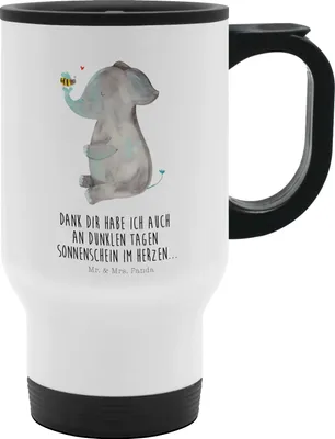 Produktbild von Mr. & Mrs. Panda kaffeebecher mit deckel Elefant Biene - Weiß - Geschenk, Thermobecher Groß, Jahrestag, Liebe, To Go, Hochzeitsgeschenk, thermosbecher, Liebesspruch