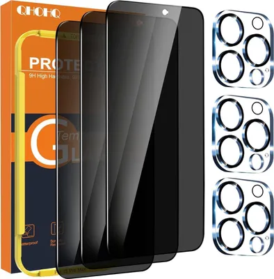 Produktbild von QHOHQ Sichtschutz & Kameraschutz für iPhone 15 Pro Max, Panzer Schutz Glas, HD Blickschutzfolie, Anti-Kratzer, 9H, Schwarz