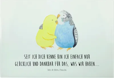 Produktbild von Mr. & Mrs. Panda Servierplatte Wellensittich Liebe - Weiß - Geschenk, Glas-Schneidebrett, Glas Schneideplatte, Hackbrett, Vögel, Schneidebrett, Schneidplatte, Freundin