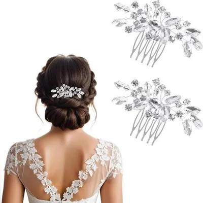 Produktbild von Zwei silberne Haarschmuck mit Kristall und Perlen