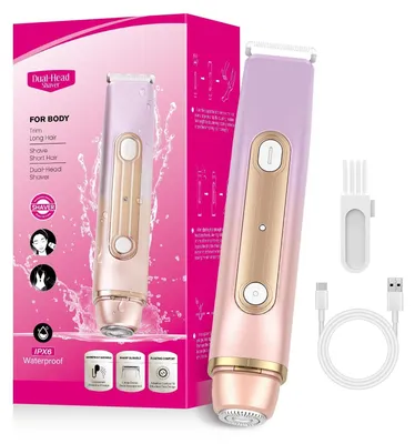 Productafbeelding van Scheerapparaat voor vrouwen, 2-in-1, met dubbele kop, elektrisch, USB-oplaadbaar. Bikini-trimmer voor benen, lichaam en gezicht. Waterdicht scheerapparaat voor dames