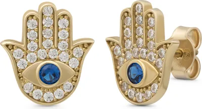 Produktbild von SuzanGold Ohrringe Damen Echtgold Fatimas Hand Blue Stecker aus 375 Gelbgold
