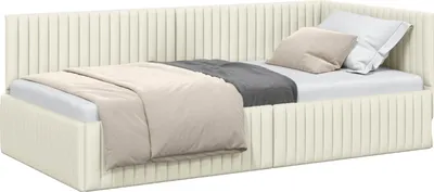 Zdjęcie produktu dla vidaXL Narożna rama łóżka z zagłówkiem kremowa 100 cm x 200 cm aksamitna