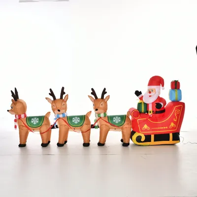 Produktbild von Aufblasbarer Weihnachtsmann Rentiere Outdoor-Weihnachtsdekoration, inkl. Gebläse, 140 m, Rot + Braun