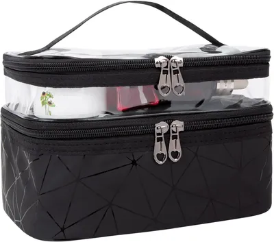 Produktbild von Kosmetiktasche, doppellagig, wasserdicht, für Männer und Frauen, schwarz