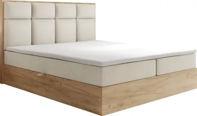 Produktbild von TRADA Boxspringbett mit Matratze mit Bettkasten und Topper Weiß Velour Selva 180x200