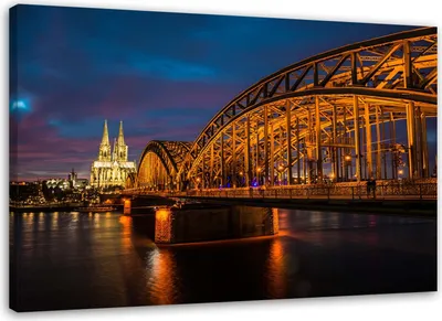 Produktbild von Leinwandbild kölner brücke und dom 120x80 cm Feeby blau wandbild bereit zum aufhängen