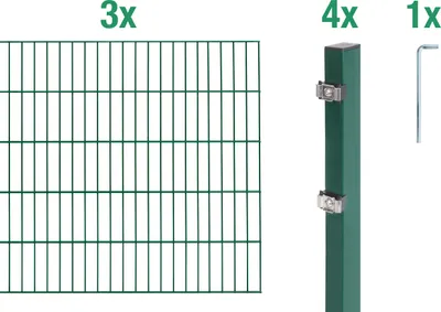 Produktbild von Alberts Doppelstabmatten Zaun, Höhe 120 cm, Länge 6 m, Zaun-Komplettset zum Einbetonieren, grün, Pfosten 60x40 mm