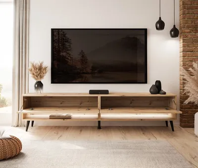 Obrázek produktu pro RTV skříň CALANTE LOFT 180 cm na nožičkách s LED osvětlením šikmé černé nožičky