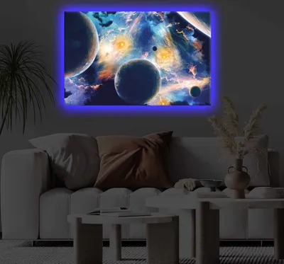 Produktbild von Opviq, 4570KTLGDACT - 018, Dekoratives LED-beleuchtetes Leinwandgemälde, 100 % POLYESTER-CANVAS, Mehrfarbig, 45 x 70 cm