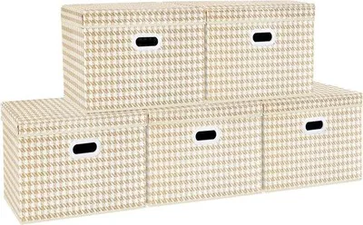 Produktbild von Große, faltbare Stoff-Opbewahrungskisten mit Deckel, 5 Stück, Beige