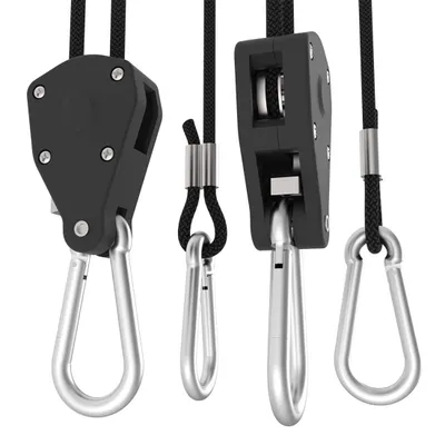 A set of two light hangers with carabiner clips and adjustable ropes, presented against a white background.