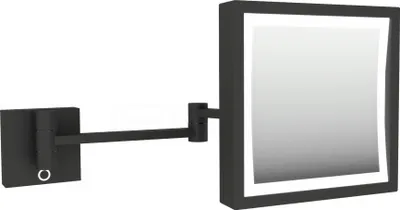 Produktbild von DEUSENFELD KLQ54CTAB - LED Akku Wand Kosmetikspiegel "QUADRO", eckig, 5-fach Vergrößerung, 5000mAh Lithium-Akku, USB-C, Ladegerät inkl. USB Kabel, LED Touch-Control, CTT einstellbarer Farbton von 2700K-6500K, 20x20cm, matt schwarz