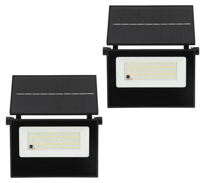 Immagine prodotto di Set di 2 lampade solari da esterno con sensore di movimento a radar, lampade LED solari IP65 con telecomando, luce bianco caldo/bianco freddo, illuminazione a 270°, ideali per giardino, terrazza, garage e vialetto